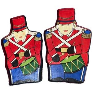 Two Paper Mache Drummer Boy Trays Butler Christmas Vintage 24.5”